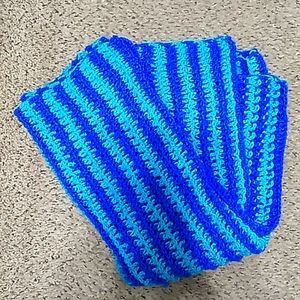 Hand knit blanket in blue